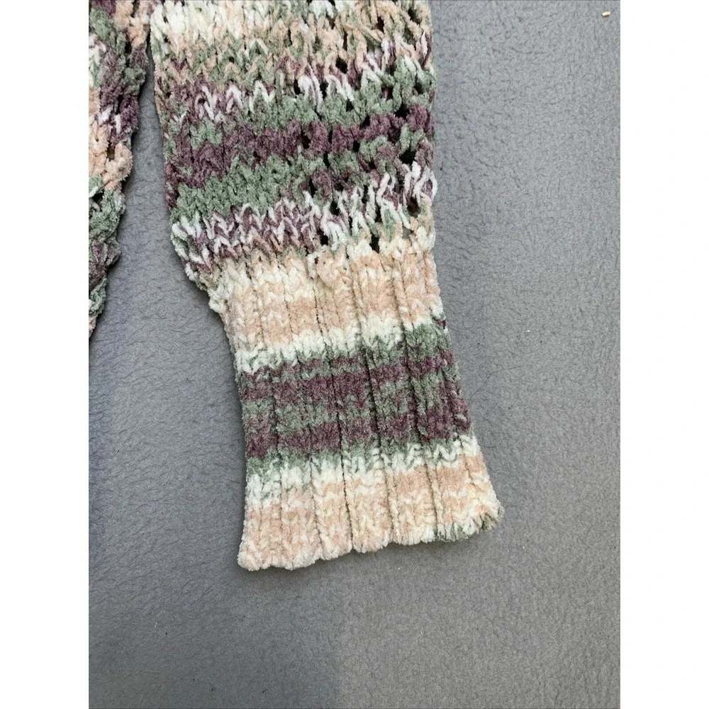 MOD Lusive Sweater Womens Large Purple Green Striped Chunky Knit Pullover V Neck
